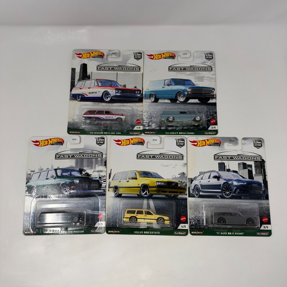 Hot Wheels Premium Car Culture Fast Wagons Complete Set Real Riders Nissan Volvo